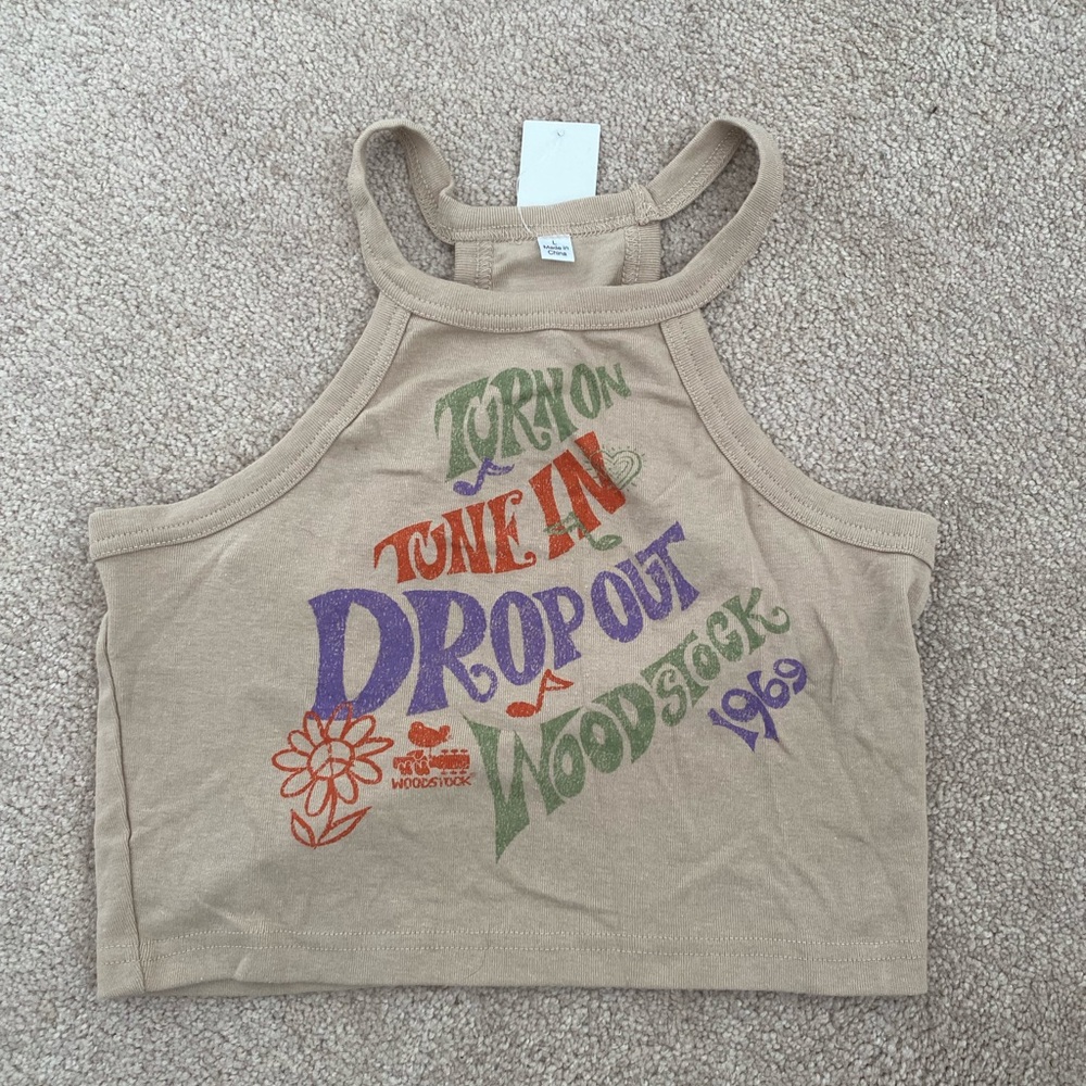 Urban Outfitters 1969 Woodstock Music Festival Size L Cropped Graphic Tank Top